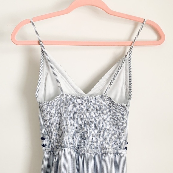 Japna Blue White Seersucker Pinstriped Embroidered Wide Leg Jumpsuit XS - Picture 5 of 8